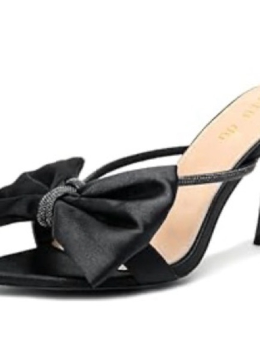 Black Bow-Accent Satin Heeled Sandal - Women size 8 fits 7 1/2